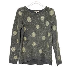 MARGEAUX & ELLIE Polka Dot Metallic Pullover Sweater Crewneck Gray Silver Size S